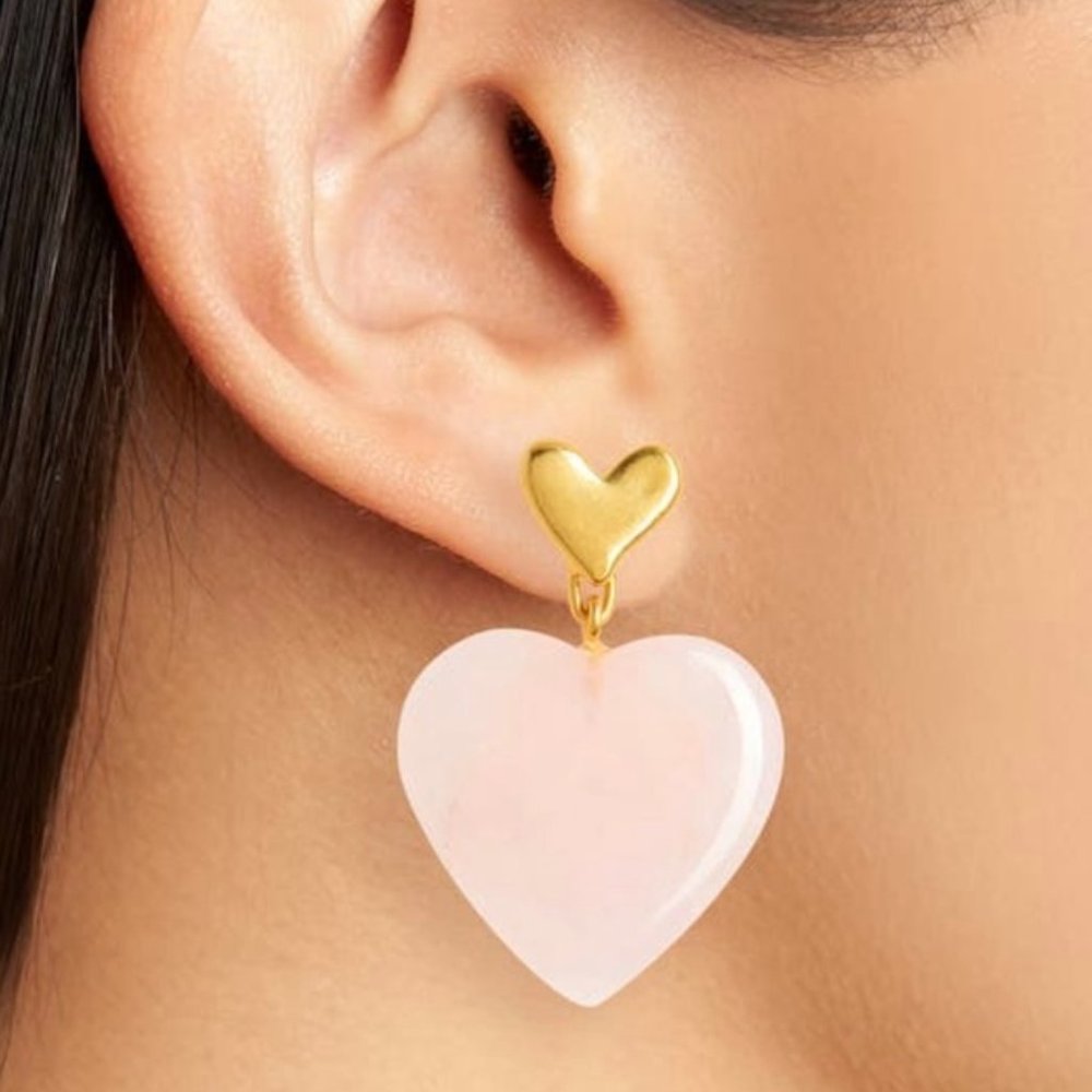 Rose Quartz Heartlove Statement Earrings- 1 pair -Effortlessly beautiful-New - Picture 3 of 7
